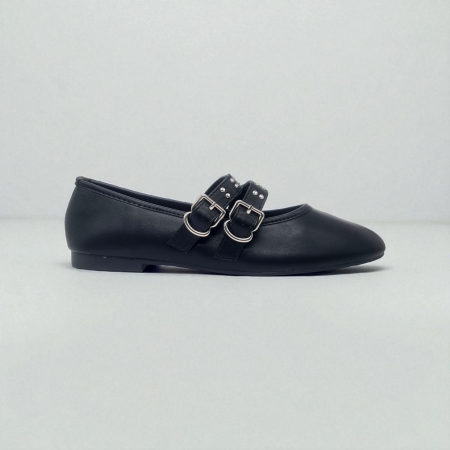 BLACK LEATHER BALLET FLAT