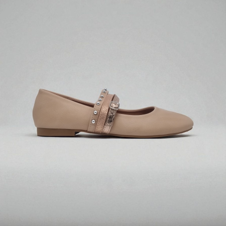 BEIGE SOFT LEATHER FLAT