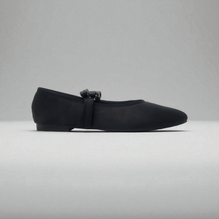 BLACK SATIN EFFECT BALLET FLAT