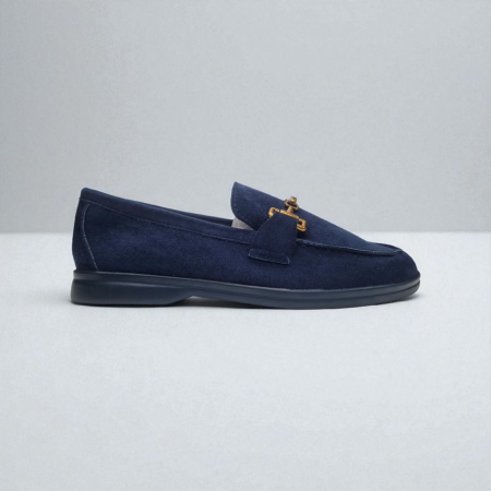 CLASSIC NAVY CHAMOIS LATHER LOAFERS