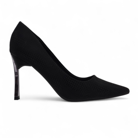 BLACK LEATHER HEEL WITH TOE METALLIC HEEL