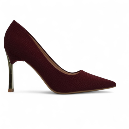 BURGUNDY LEATHER HEEL WITH TOE METALLIC HEEL