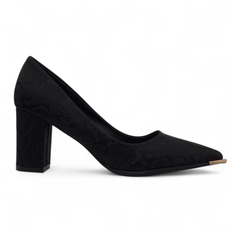 BLACK LEATHER WIDE HEEL