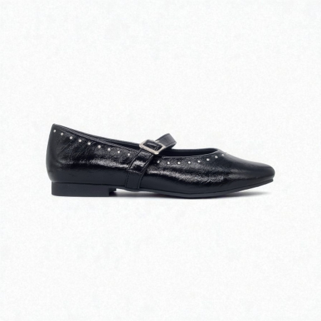 BLACK LEATHER BALLET FLAT