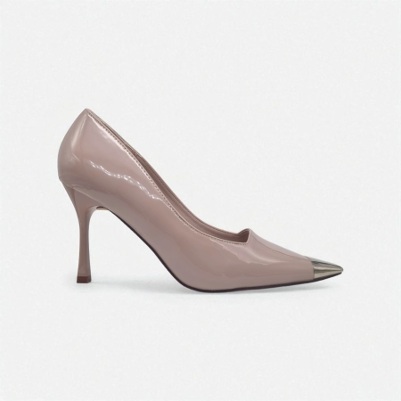 LEATHER NUDE HEEL WITH A GOLD FRONT