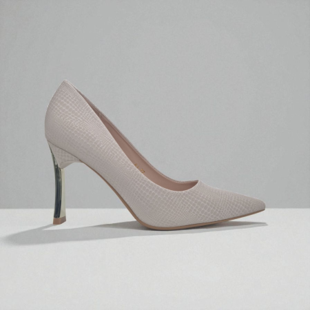 WHITE LEATHER HEEL WITH TOE METALLIC HEEL
