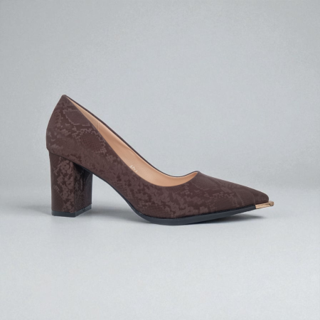 BROWN LEATHER WIDE HEEL