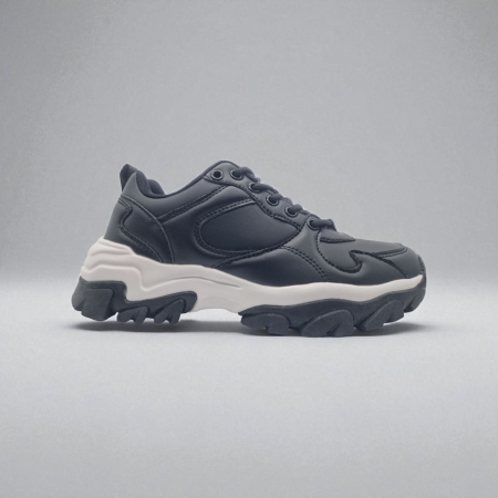 BLACK CHUNKY LEATHER SNEAKERS