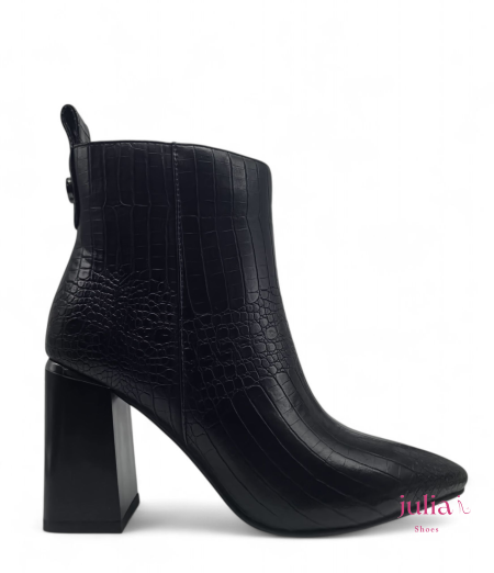 CROC- EMBOSSED ANKLE BOOT WITH BLOCK HEEL