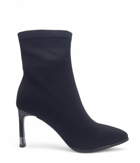 STRETCH SOCK ANKLE BOOT WITH TANSPARENT SLIM HEEL