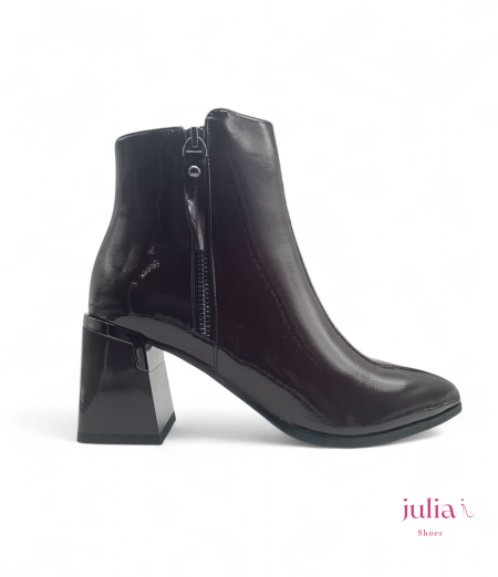 PATENT LEATHER ANKLE BOOT GEOMETRIC BLOCK HEEL